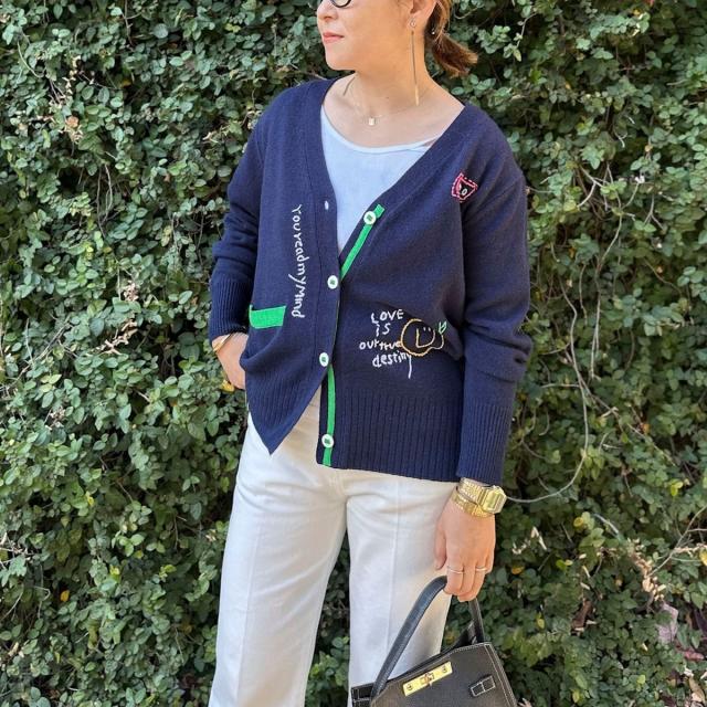 リエミラー（Rie Miller）/《手洗い可能》ハンド刺繍Vネックカーディガン