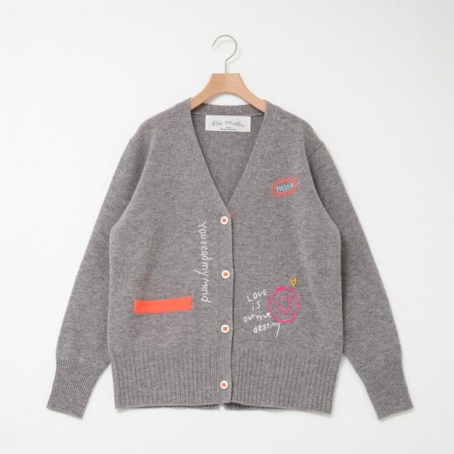 リエミラー（Rie Miller）/《手洗い可能》ハンド刺繍Vネックカーディガン