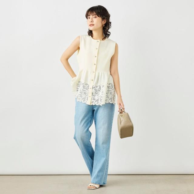 ノーリーズ（NOLLEY’S）/《手洗い可能》レース付きペプラムベスト_3