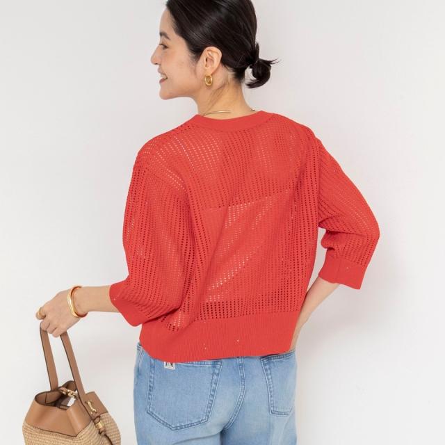 ノーリーズ（NOLLEY’S）/《手洗い可能》メッシュスパンコール6分袖カーディガン_10