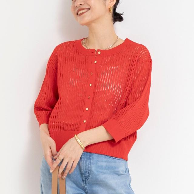ノーリーズ（NOLLEY’S）/《手洗い可能》メッシュスパンコール6分袖カーディガン_14