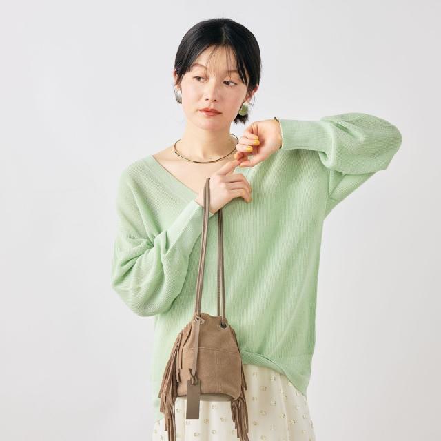 ノーリーズソフィー（NOLLEY’S sophi）/《手洗い可能》ペーパー混深V片畦プルオーバー