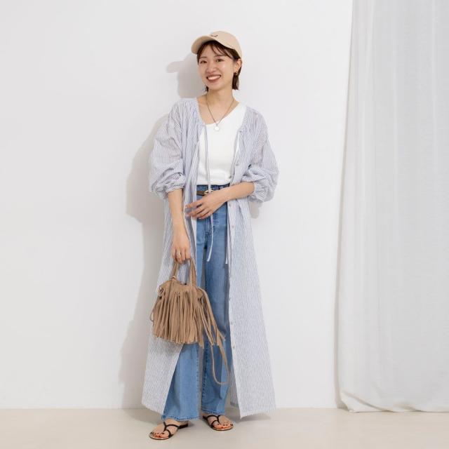 セカンドノーリーズ（2nd NOLLEY’S）/ウォッシャブルシャーリングストライプ2WAYギャザーワンピース_2