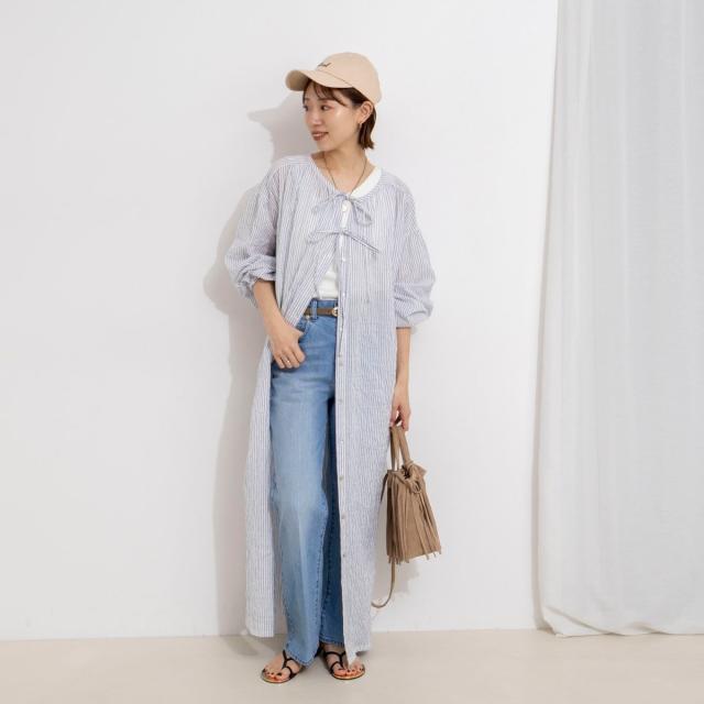 セカンドノーリーズ（2nd NOLLEY’S）/ウォッシャブルシャーリングストライプ2WAYギャザーワンピース_5