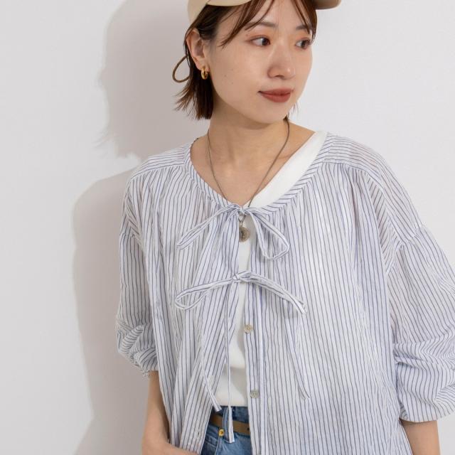 セカンドノーリーズ（2nd NOLLEY’S）/ウォッシャブルシャーリングストライプ2WAYギャザーワンピース_6
