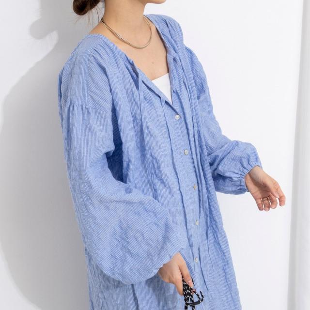 セカンドノーリーズ（2nd NOLLEY’S）/ウォッシャブルシャーリングストライプ2WAYギャザーワンピース_16