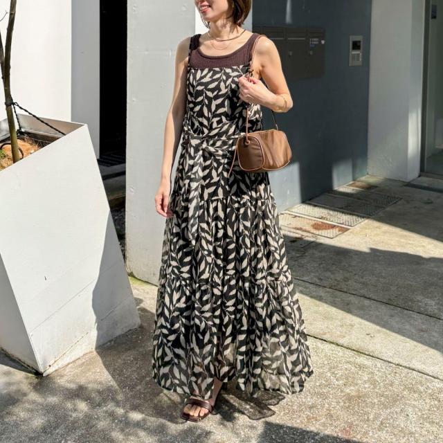 ノーリーズ（NOLLEY’S）/【Import Fabric】ウォッシャブル楊柳リーフ柄ウエストリボンワンピース