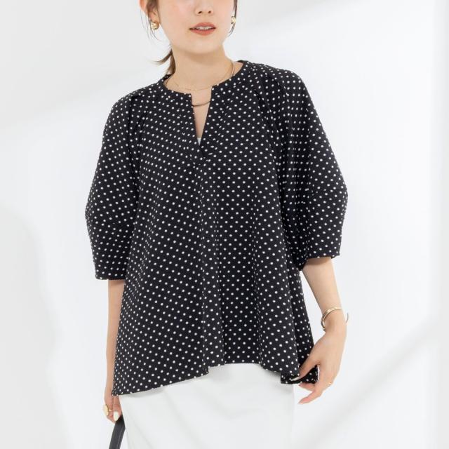 ノーリーズ（NOLLEY’S）/【WEB限定】サッカードット5分袖タックブラウス