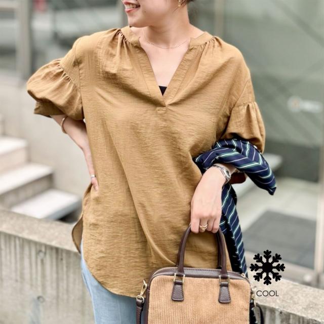 ノーリーズ(NOLLEY’S)/《接触冷感》【BECシリーズ】ウォッシャブル半袖オーバーギャザーブラウス
