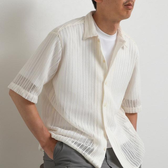 【NEW】ノーリーズ グッドマン（NOLLEY’S goodman）/レースワンナップカラー 半袖ニットシャツ 26SS