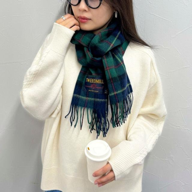 高品質，100%新品 新品タグ付 TWEED MILL ツイードミル イギリス製 英国 ラムウール チェック柄 ストール　マフラー ブランケット 管理番号Q7161