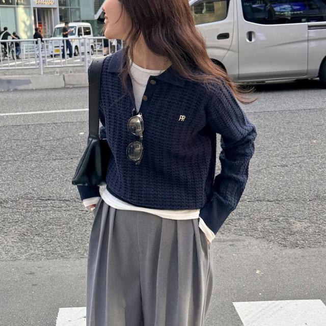 フレディエミュ（fredy emue）/FR刺繍ケーブル柄ポロ衿ニットプルオーバー