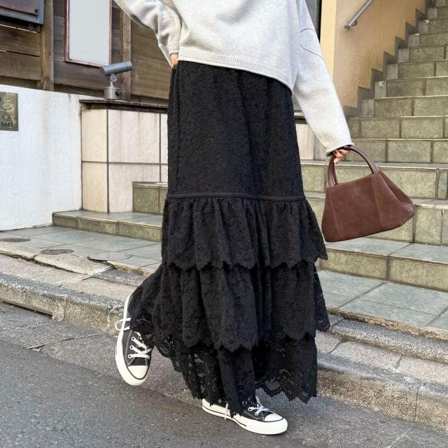 【NEW】フレディエミュ（fredy emue）/起毛レースティアードスカート