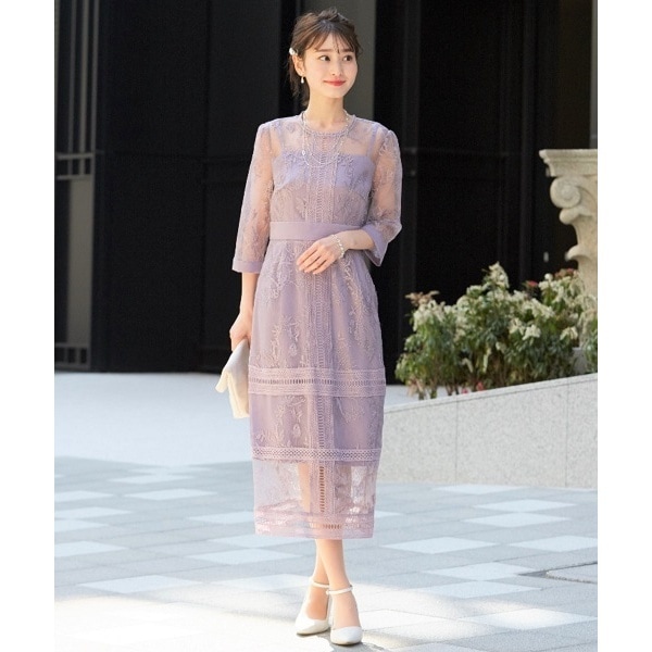 ドリードール（Dorry Doll）/花柄幾何学模様レース ミモレ丈