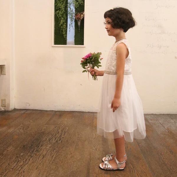 ドリードール（Dorry Doll）/《KIDS　DRESS》模様柄刺繍入りレース切り替えチュールスカート　ワンピースドレス