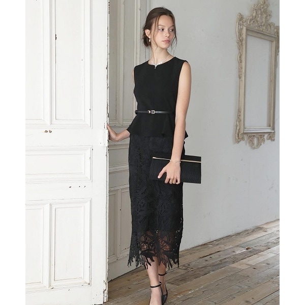 リュクス　ブリエ（Luxe brille）/ペプラムトップス＆レースタイトロングスカートセットアップ
