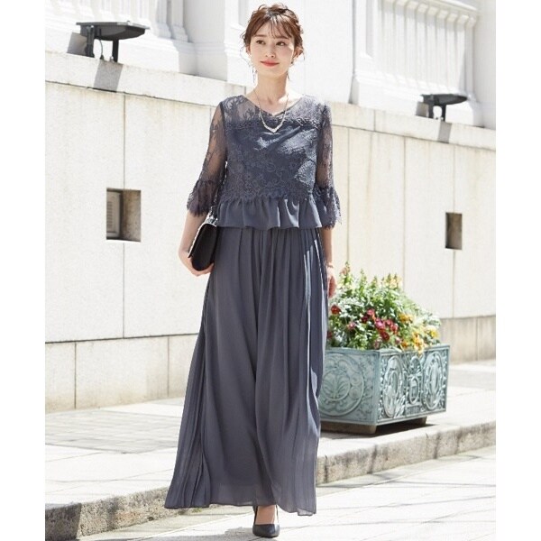 リュクスブリエ（Luxe brille）/レーストップス＆シフォンプリーツワイドパンツセットアップ