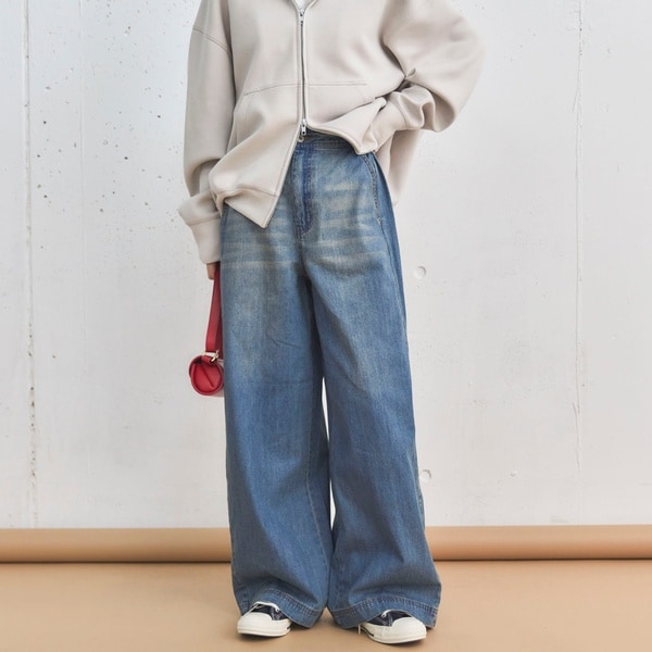 ドゥ アルシーヴ（Doux archives）/サイドベルトワイドデニムパンツ