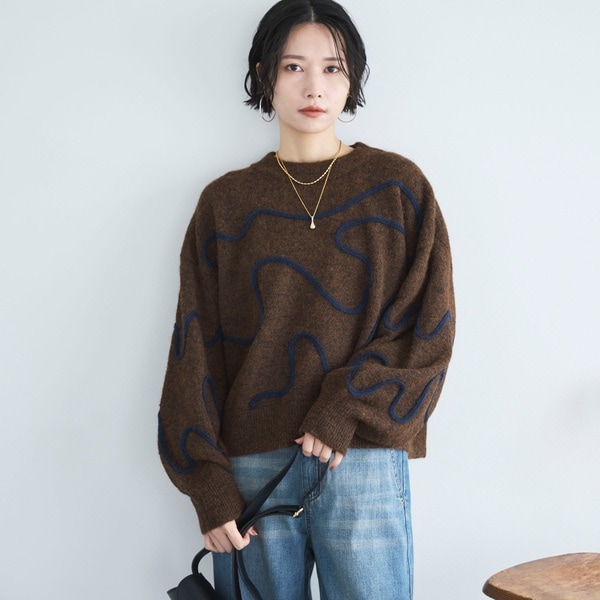 ドゥ アルシーヴ（Doux archives）/コード刺繍クロップドニットプルオーバー