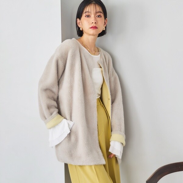 ドゥ アルシーヴ（Doux archives）/ダブルフェイスノーカラーニットジャケット