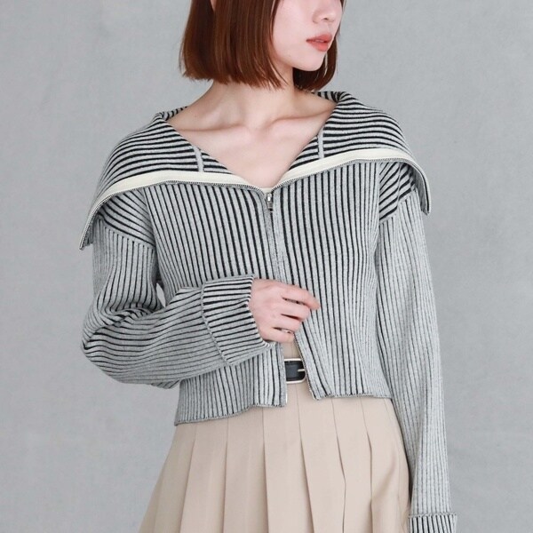 アルシーヴ（archives）/フロントzipオーバーカラー二重臼ニットの