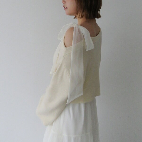 NEW】アルシーヴ（archives）/肩リボンニットプルオーバー×チュール