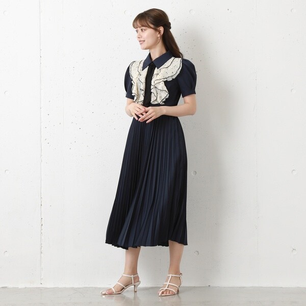 チーク（Cheek）/配色フリルプリーツボウタイワンピースの通販は 9,196円