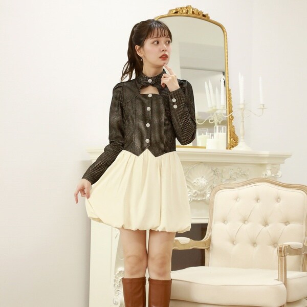 チーク（Cheek）/バルーンドッキングボウタイミニワンピースの通販は