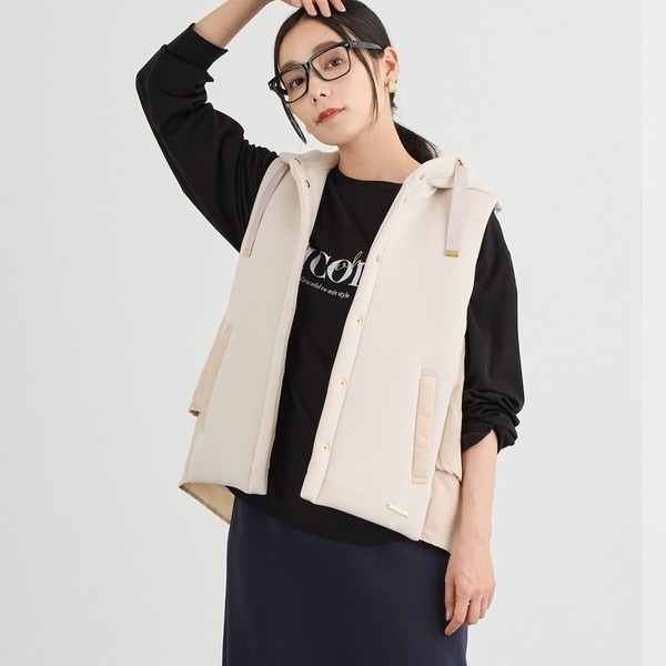 ニコルホワイト（NICOLE WHITE）/異素材使いフードベスト