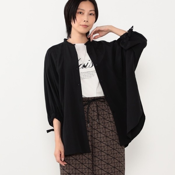 ニコルホワイト（NICOLE WHITE）/袖ドロスト使い５分袖バンドカラーシャツ