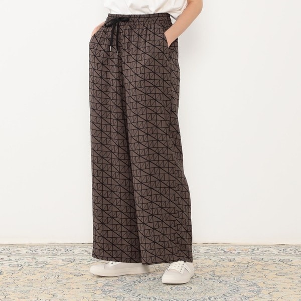 ニコルホワイト（NICOLE WHITE）/ウエストドロスト使い幾何学柄ワイドパンツ