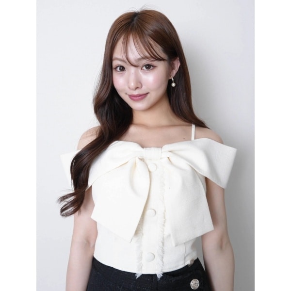 リップサービス　ツイードリボンオフショルトップス リップサービス（LIPSERVICE）/ツイードリボンオフショルトップス