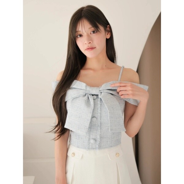ツイードリボンオフショルトップス セール】ツイードリボンオフショルトップス（シャツ/ブラウス