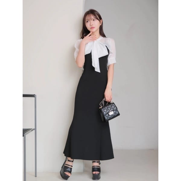 リップサービス（LIPSERVICE）/シアーブラウスレイヤードニットキャミワンピース