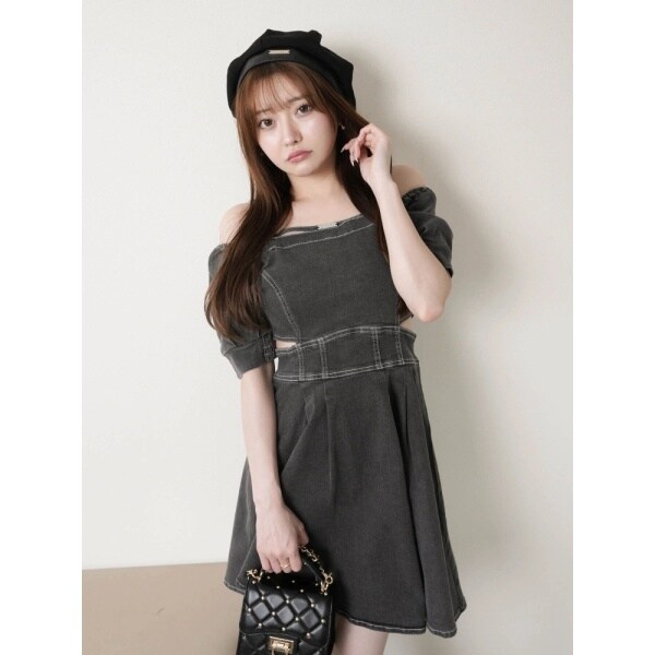 lipservice サイドカットデニムフレアワンピース　グレー　リップサービス リップサービス LIP SERVICE サイドカットデニムフレアワンピース