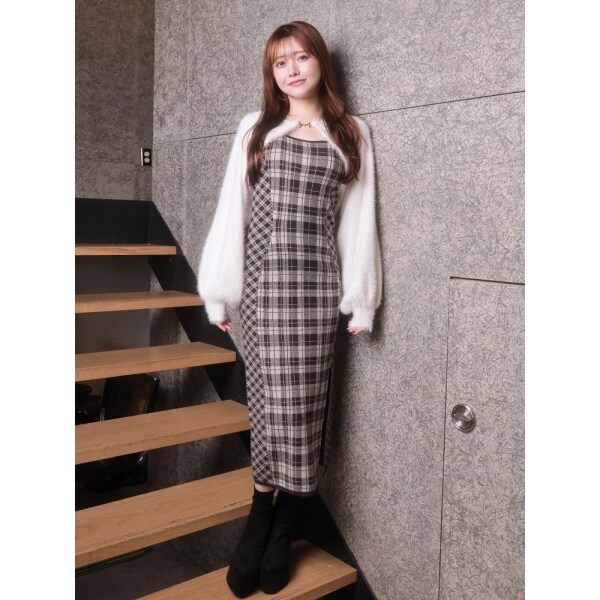 LIP SERVICE レトロチェックアンサンブルニットワンピース ブラウン LIP SERVICE（リップサービス）｜ レトロチェックアンサンブル