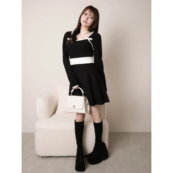 リップサービス（LIPSERVICE）/バックリボンバイカラーフレアワンピース