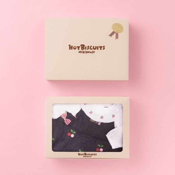 ミキハウス ホットビスケッツ（MIKIHOUSE HOT BISCUITS）/さくらんぼ刺繍 ジャンパースカート＆ブラウスセット【BOX付き】_2