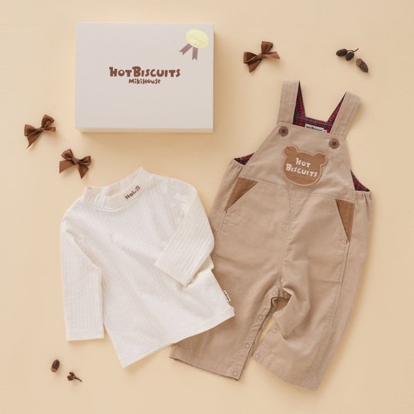 ミキハウス ホットビスケッツ（MIKIHOUSE HOT BISCUITS）/コーデュロイ オーバーオール＆モックネックTシャツギフトセット【BOX付き】