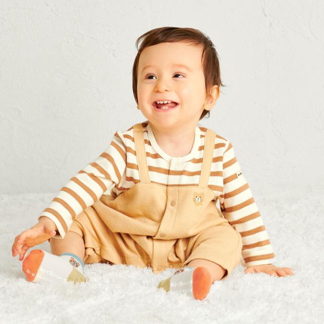 【最終値下げ】100 オーバーオール ミキハウス ミキハウス] オーバーオール 6分丈 ロゴ 無地 サロペット パンツ 綿100