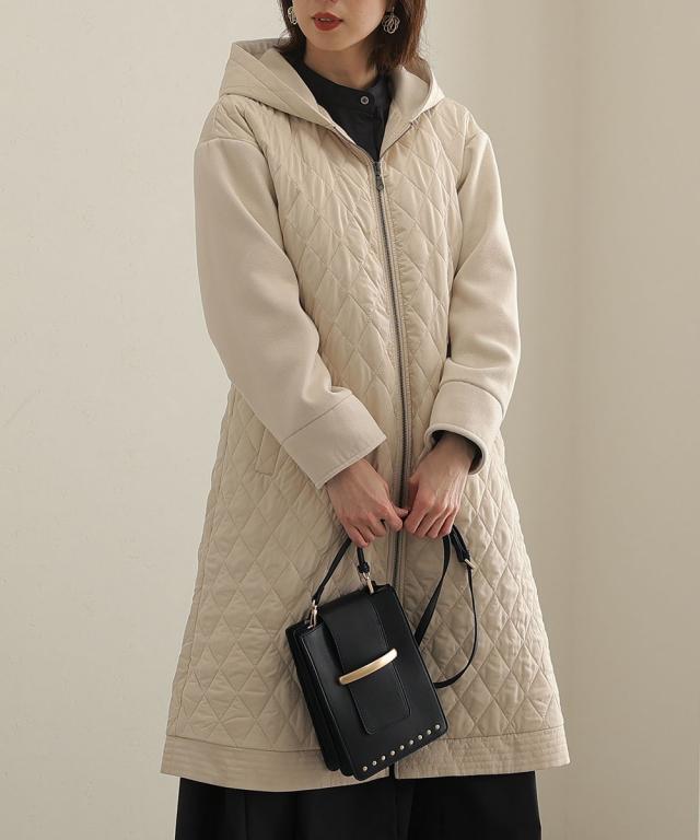 プールヴー（PourVous）/タフタキルティングAラインコート