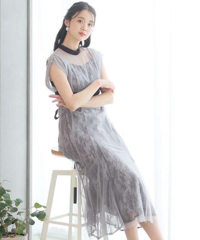 プールヴー（PourVous）/フラワーレース×ラメチュールウエストリボン  