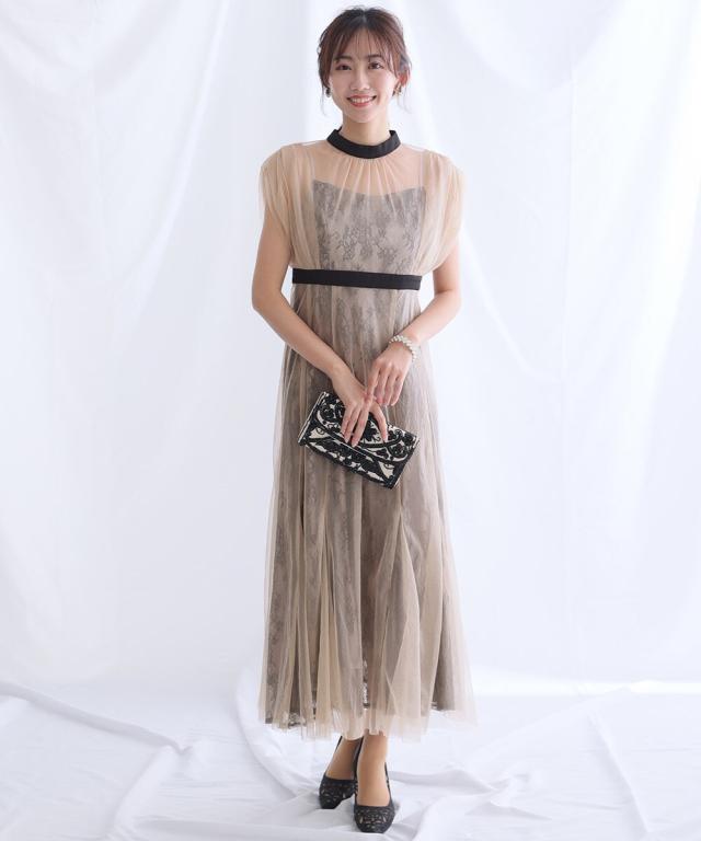 プールヴー（PourVous）/フラワーレース×ラメチュールウエストリボン  