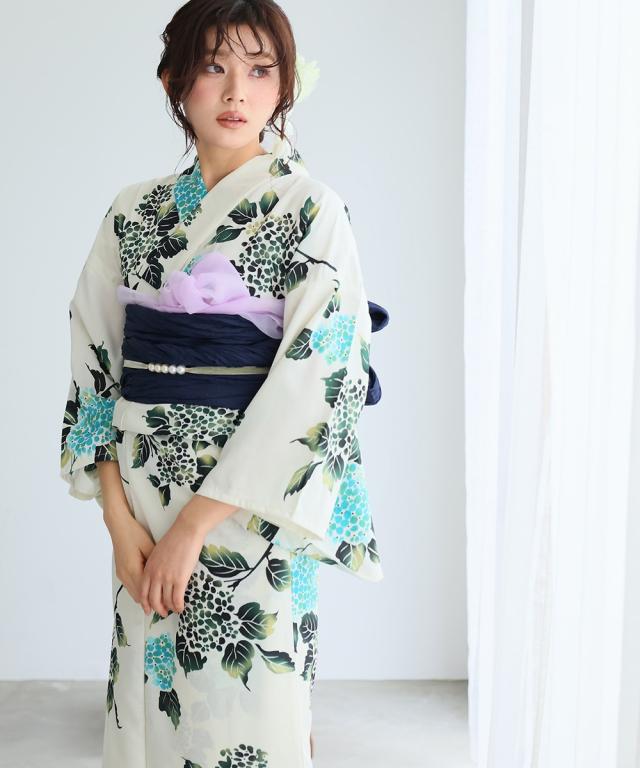 完売品！　プールヴー　浴衣と帯　pourvous プールヴー PourVous 浴衣2点セット（半巾帯） （縦じまと牡丹