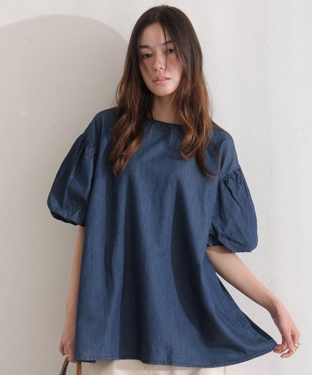 プールヴー（PourVous）/エアリーデニム 袖パフスリーブシャツ