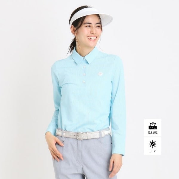 アダバット（adabat）/UVカット吸水速乾 シャンブレーストレイプ 長袖ポロシャツ