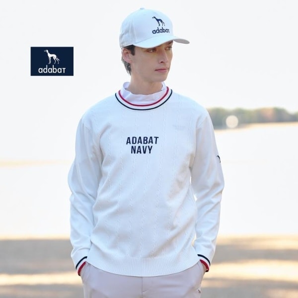 アダバット（adabat）/【ADABAT NAVY】ケーブルストライプクルーニット_1