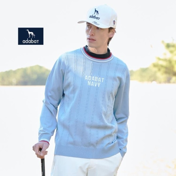 アダバット（adabat）/【ADABAT NAVY】ケーブルストライプクルーニット_2