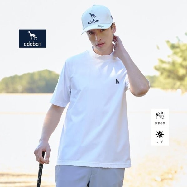 アダバット（adabat）/【ADABAT NAVY】接触冷感UVカット ナイロン混ストレッチ半袖モックT