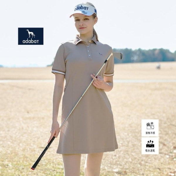 アダバット（adabat）/【ADABAT NAVY】吸水速乾接触冷感 カノコポロえりワンピース